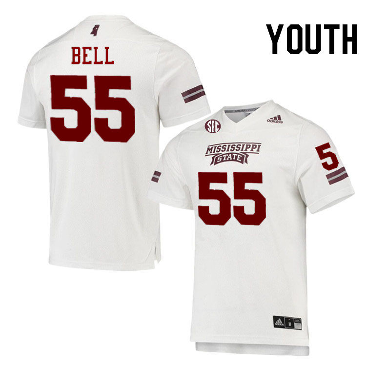 Youth #55 Leon Bell Mississippi State Bulldogs College Football Jerseys Stitched-White